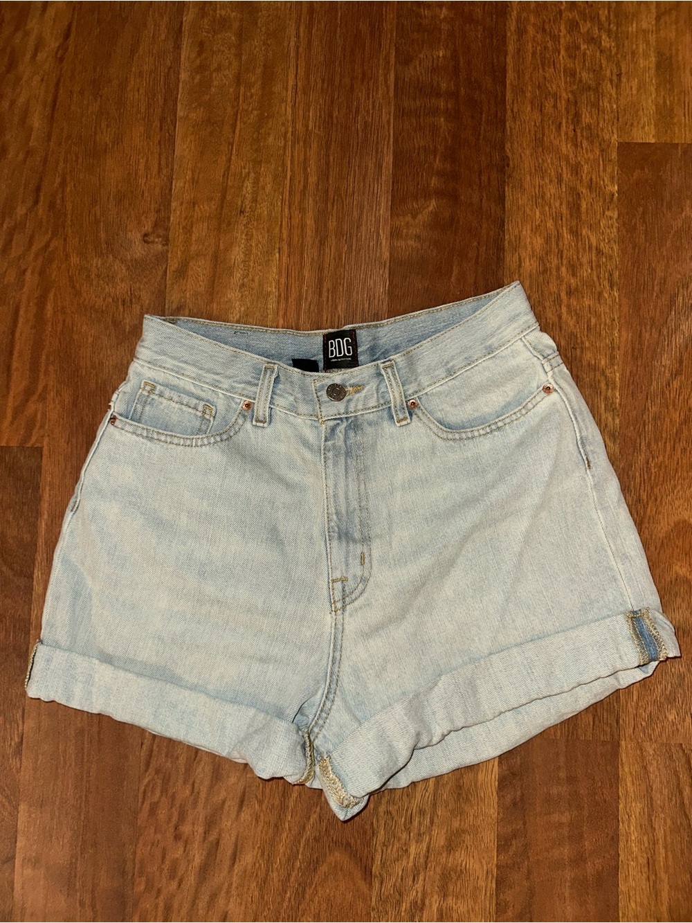 BDG Light Blue High-Waist Denim Shorts with Rolled Cuffs